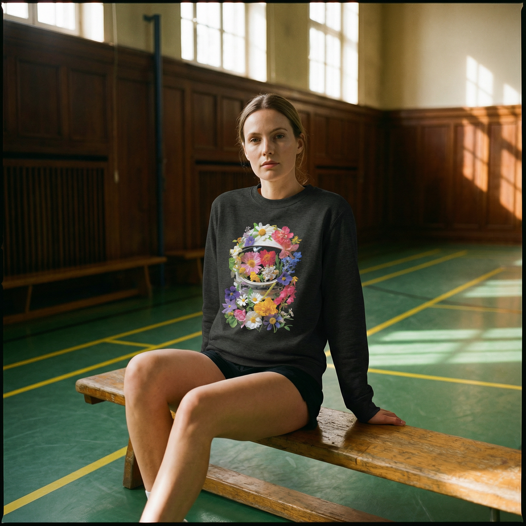 Cosmic Bloom apparel by Taudalpoi featuring a vibrant, colorful design on a stylish jumper or hoodie.