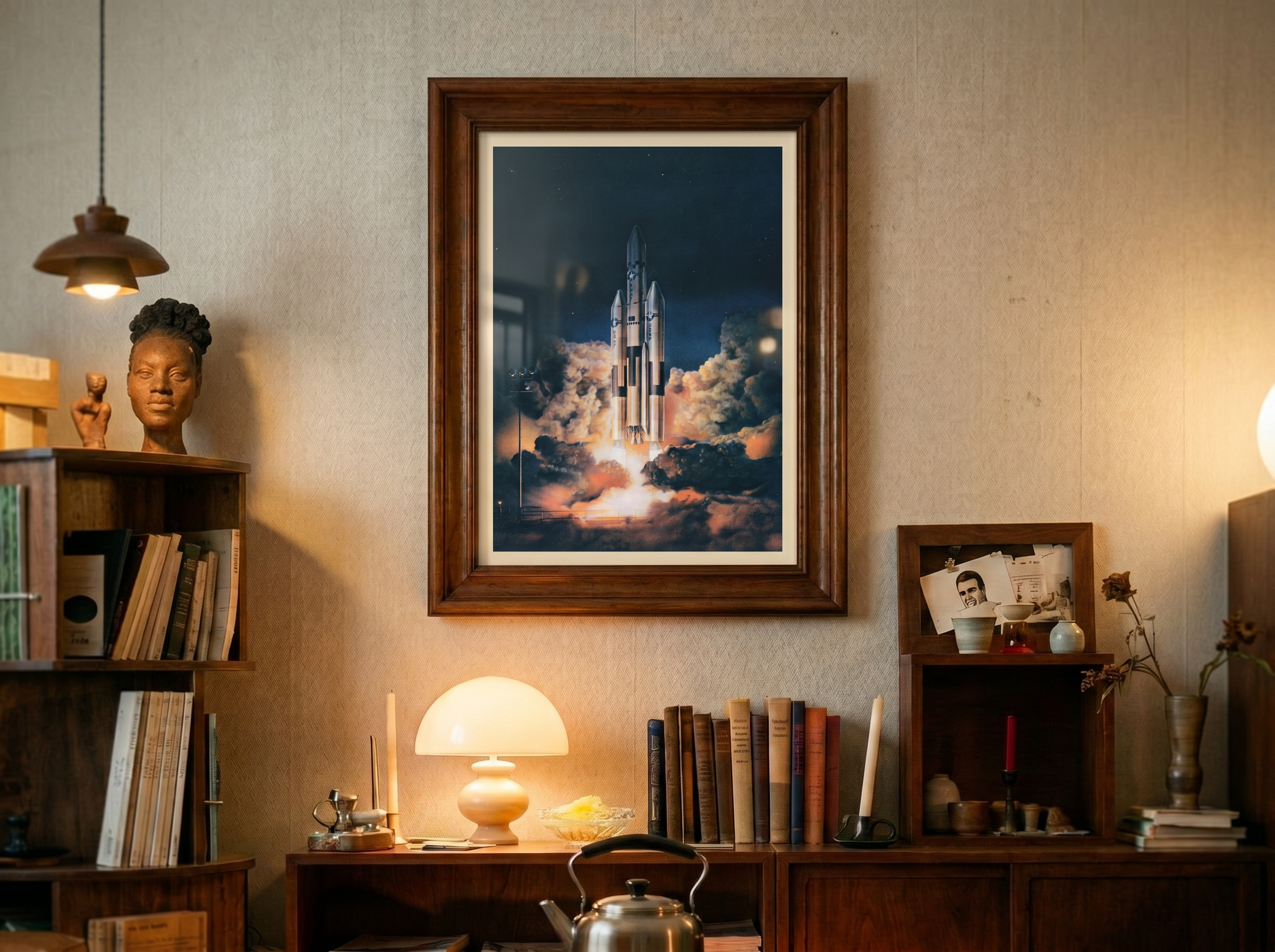 Close-up of Titan III digital art print by Taudalpoi featuring a stylized banana design on a runway background.